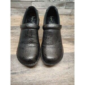 BOC Born Concept Peggy Black Floral Tooled Slip-On Clogs C45797 Shoes Size 8.5M
